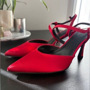 Satin red heels